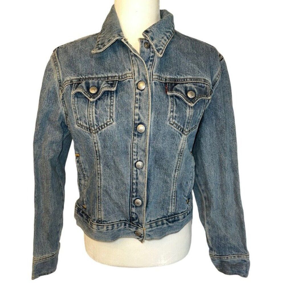 Vintage 80s/90s Blue Levi's Side Pockets Denim Trucker Jacket Size Medium